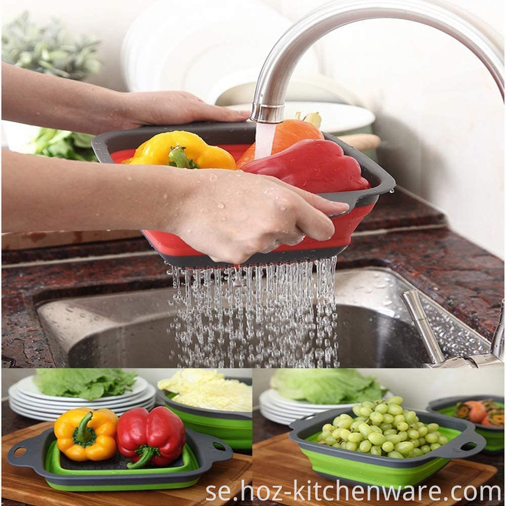 Kök vikbar filt Collapsible Colander Space-Saver Hoz Folding Silicone Fyles for Draining Pastor Vegetable Fruit